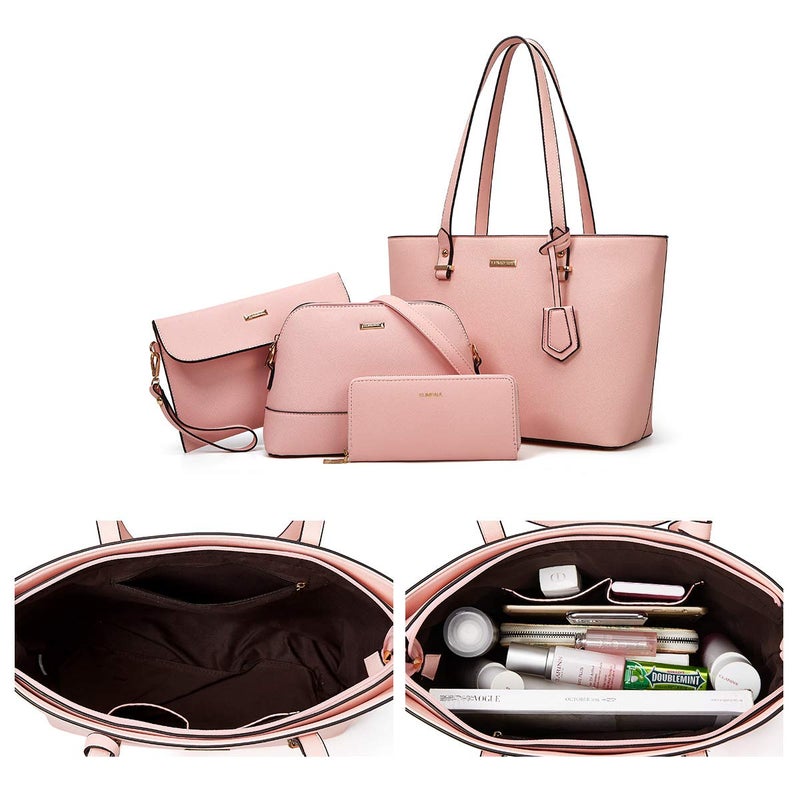 Lovematch Women Fashion Synthetic Leather Handbags Tote Bag Shoulder Bag Top Handle Satchel Purse Set 4pcs - Image 5